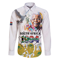 Happy South Africa Freedom Day Family Matching Short Sleeve Bodycon Dress and Hawaiian Shirt Nelson Mandela With Protea