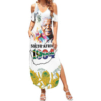 Happy South Africa Freedom Day Family Matching Summer Maxi Dress and Hawaiian Shirt Nelson Mandela With Protea