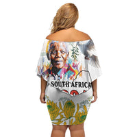 Happy South Africa Freedom Day Off Shoulder Short Dress Nelson Mandela With Protea