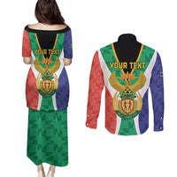 Personalised South Africa Couples Matching Puletasi and Long Sleeve Button Shirt Coat Of Arms Flag Style