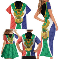 Personalised South Africa Family Matching Short Sleeve Bodycon Dress and Hawaiian Shirt Coat Of Arms Flag Style