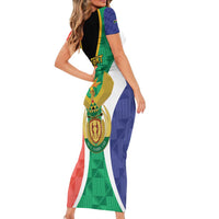 Personalised South Africa Family Matching Short Sleeve Bodycon Dress and Hawaiian Shirt Coat Of Arms Flag Style