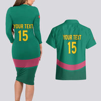 Custom Cameroon Football Couples Matching Long Sleeve Bodycon Dress and Hawaiian Shirt Waka Waka - This Time For Africa