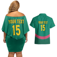 Custom Cameroon Football Couples Matching Off Shoulder Short Dress and Hawaiian Shirt Waka Waka - This Time For Africa