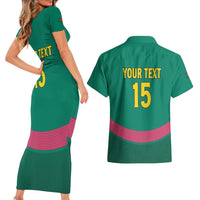 Custom Cameroon Football Couples Matching Short Sleeve Bodycon Dress and Hawaiian Shirt Waka Waka - This Time For Africa