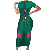 Custom Cameroon Football Family Matching Short Sleeve Bodycon Dress and Hawaiian Shirt Waka Waka - This Time For Africa