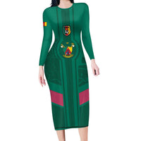 Custom Cameroon Football Long Sleeve Bodycon Dress Waka Waka - This Time For Africa