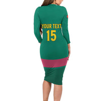 Custom Cameroon Football Long Sleeve Bodycon Dress Waka Waka - This Time For Africa