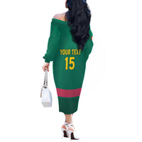 Custom Cameroon Football Off The Shoulder Long Sleeve Dress Waka Waka - This Time For Africa