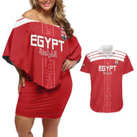 Custom Egypt Football Couples Matching Off Shoulder Short Dress and Hawaiian Shirt Yalla Yalla Pharaohs - Red Ver