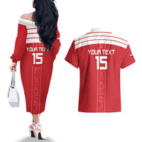 Custom Egypt Football Couples Matching Off The Shoulder Long Sleeve Dress and Hawaiian Shirt Yalla Yalla Pharaohs - Red Ver