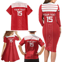 Custom Egypt Football Family Matching Long Sleeve Bodycon Dress and Hawaiian Shirt Yalla Yalla Pharaohs - Red Ver