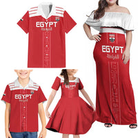 Custom Egypt Football Family Matching Off Shoulder Maxi Dress and Hawaiian Shirt Yalla Yalla Pharaohs - Red Ver
