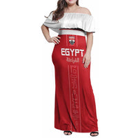 Custom Egypt Football Family Matching Off Shoulder Maxi Dress and Hawaiian Shirt Yalla Yalla Pharaohs - Red Ver