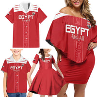 Custom Egypt Football Family Matching Off Shoulder Short Dress and Hawaiian Shirt Yalla Yalla Pharaohs - Red Ver