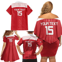 Custom Egypt Football Family Matching Off Shoulder Short Dress and Hawaiian Shirt Yalla Yalla Pharaohs - Red Ver