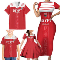 Custom Egypt Football Family Matching Short Sleeve Bodycon Dress and Hawaiian Shirt Yalla Yalla Pharaohs - Red Ver