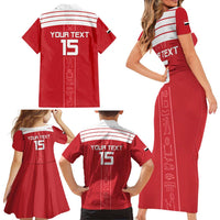 Custom Egypt Football Family Matching Short Sleeve Bodycon Dress and Hawaiian Shirt Yalla Yalla Pharaohs - Red Ver