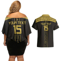 Custom Egypt Football Couples Matching Off Shoulder Short Dress and Hawaiian Shirt Yalla Yalla Pharaohs - Black Ver