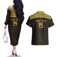 Custom Egypt Football Couples Matching Off The Shoulder Long Sleeve Dress and Hawaiian Shirt Yalla Yalla Pharaohs - Black Ver