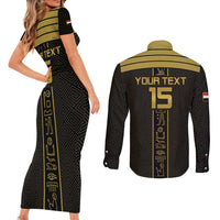 Custom Egypt Football Couples Matching Short Sleeve Bodycon Dress and Long Sleeve Button Shirt Yalla Yalla Pharaohs - Black Ver