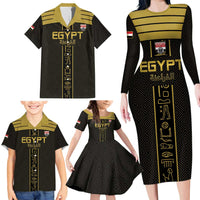 Custom Egypt Football Family Matching Long Sleeve Bodycon Dress and Hawaiian Shirt Yalla Yalla Pharaohs - Black Ver
