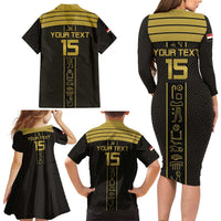 Custom Egypt Football Family Matching Long Sleeve Bodycon Dress and Hawaiian Shirt Yalla Yalla Pharaohs - Black Ver