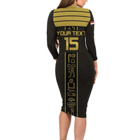 Custom Egypt Football Family Matching Long Sleeve Bodycon Dress and Hawaiian Shirt Yalla Yalla Pharaohs - Black Ver