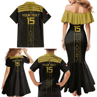 Custom Egypt Football Family Matching Mermaid Dress and Hawaiian Shirt Yalla Yalla Pharaohs - Black Ver