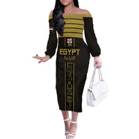 Custom Egypt Football Family Matching Off The Shoulder Long Sleeve Dress and Hawaiian Shirt Yalla Yalla Pharaohs - Black Ver