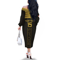 Custom Egypt Football Family Matching Off The Shoulder Long Sleeve Dress and Hawaiian Shirt Yalla Yalla Pharaohs - Black Ver