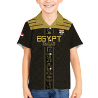 Custom Egypt Football Family Matching Off The Shoulder Long Sleeve Dress and Hawaiian Shirt Yalla Yalla Pharaohs - Black Ver