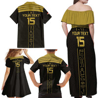 Custom Egypt Football Family Matching Off Shoulder Maxi Dress and Hawaiian Shirt Yalla Yalla Pharaohs - Black Ver
