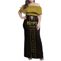 Custom Egypt Football Family Matching Off Shoulder Maxi Dress and Hawaiian Shirt Yalla Yalla Pharaohs - Black Ver