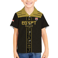 Custom Egypt Football Family Matching Off Shoulder Maxi Dress and Hawaiian Shirt Yalla Yalla Pharaohs - Black Ver