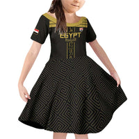 Custom Egypt Football Family Matching Off Shoulder Short Dress and Hawaiian Shirt Yalla Yalla Pharaohs - Black Ver