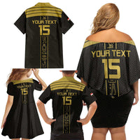 Custom Egypt Football Family Matching Off Shoulder Short Dress and Hawaiian Shirt Yalla Yalla Pharaohs - Black Ver