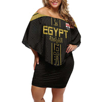 Custom Egypt Football Family Matching Off Shoulder Short Dress and Hawaiian Shirt Yalla Yalla Pharaohs - Black Ver