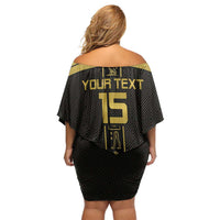 Custom Egypt Football Family Matching Off Shoulder Short Dress and Hawaiian Shirt Yalla Yalla Pharaohs - Black Ver