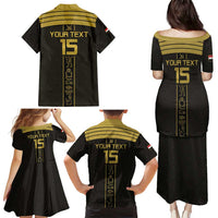 Custom Egypt Football Family Matching Puletasi and Hawaiian Shirt Yalla Yalla Pharaohs - Black Ver