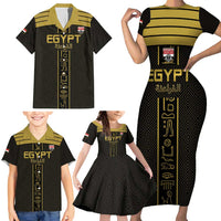 Custom Egypt Football Family Matching Short Sleeve Bodycon Dress and Hawaiian Shirt Yalla Yalla Pharaohs - Black Ver
