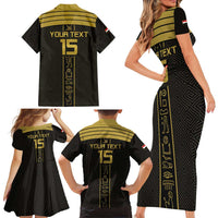 Custom Egypt Football Family Matching Short Sleeve Bodycon Dress and Hawaiian Shirt Yalla Yalla Pharaohs - Black Ver