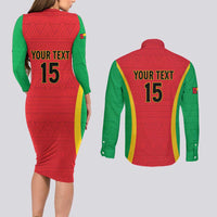 Custom Guinea-Bissau Football Couples Matching Long Sleeve Bodycon Dress and Long Sleeve Button Shirt Vamos Djurtus