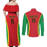 Custom Guinea-Bissau Football Couples Matching Off Shoulder Maxi Dress and Long Sleeve Button Shirt Vamos Djurtus