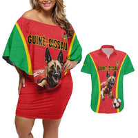 Custom Guinea-Bissau Football Couples Matching Off Shoulder Short Dress and Hawaiian Shirt Vamos Djurtus