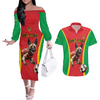 Custom Guinea-Bissau Football Couples Matching Off The Shoulder Long Sleeve Dress and Hawaiian Shirt Vamos Djurtus