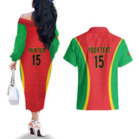 Custom Guinea-Bissau Football Couples Matching Off The Shoulder Long Sleeve Dress and Hawaiian Shirt Vamos Djurtus