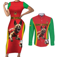 Custom Guinea-Bissau Football Couples Matching Short Sleeve Bodycon Dress and Long Sleeve Button Shirt Vamos Djurtus