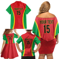 Custom Guinea-Bissau Football Family Matching Off Shoulder Short Dress and Hawaiian Shirt Vamos Djurtus