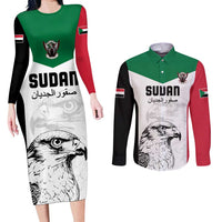 Custom Sudan Football Couples Matching Long Sleeve Bodycon Dress and Long Sleeve Button Shirt Yalla Falcons of Jediane